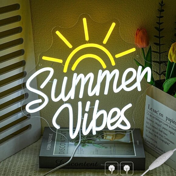 New Summer Vibes Neon Sign, Dimmable USB LED Light for Beach Bar & Wall Decor - Picture 1 of 7
